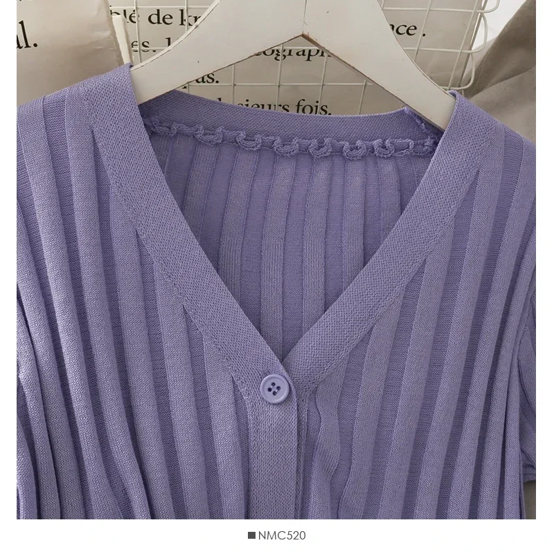 Women's Acrylic Long Sleeve V-Neck Button-Down Slim Cropped Ribbed Knit Cardigan Thin Solid Stretch Crop Top Knitwear