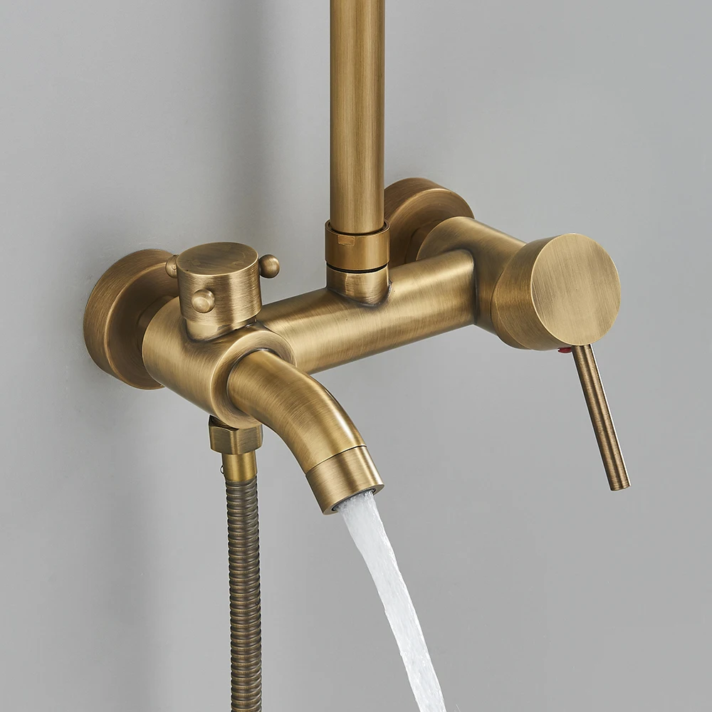 Antique Brass Bathroom Shower Set Faucet Bath Shower Mixer Tap 8" Rainfall head Bath Set Bathtub Faucet Wall Mounted
