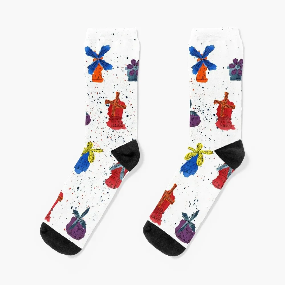 

Windmills in watercolors from different, not necessarily historical, epochs Socks custom hiphop cotton Ladies Socks Men's