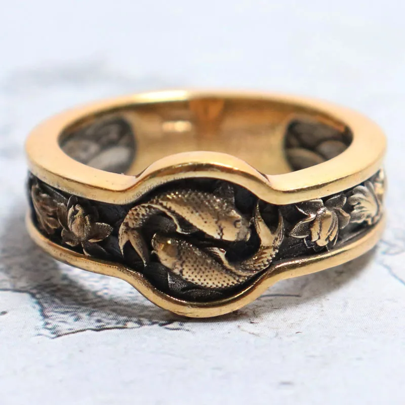 

10g Yin Yang Carp Koi Fish Japanese Ornament Gold Rings Customized 925 Solid Sterling Silver Rings Many Sizes 6-13