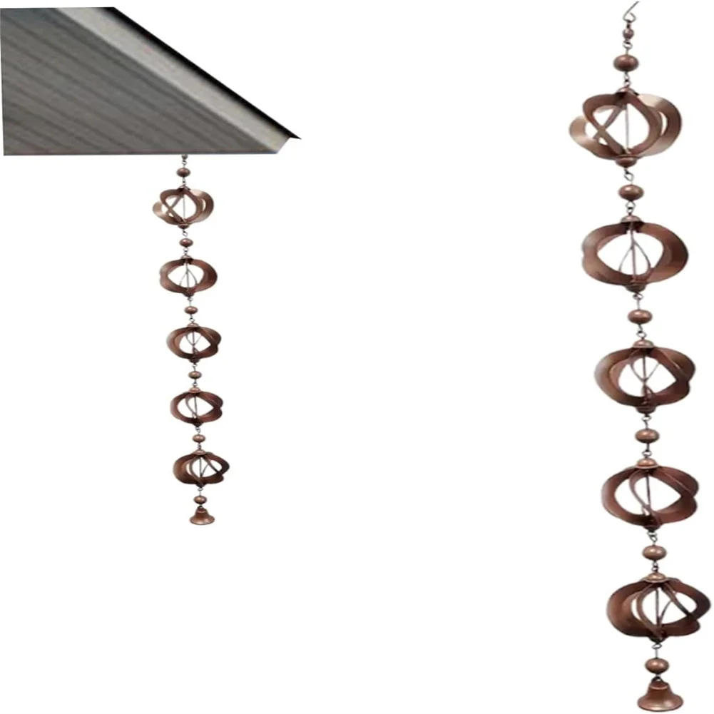 Outdoor Hanging Rain Chains For Gutters Downspouts Rotating Rain Catcher Chain With Bell Retro Wind Chimes Metal Garden Decor