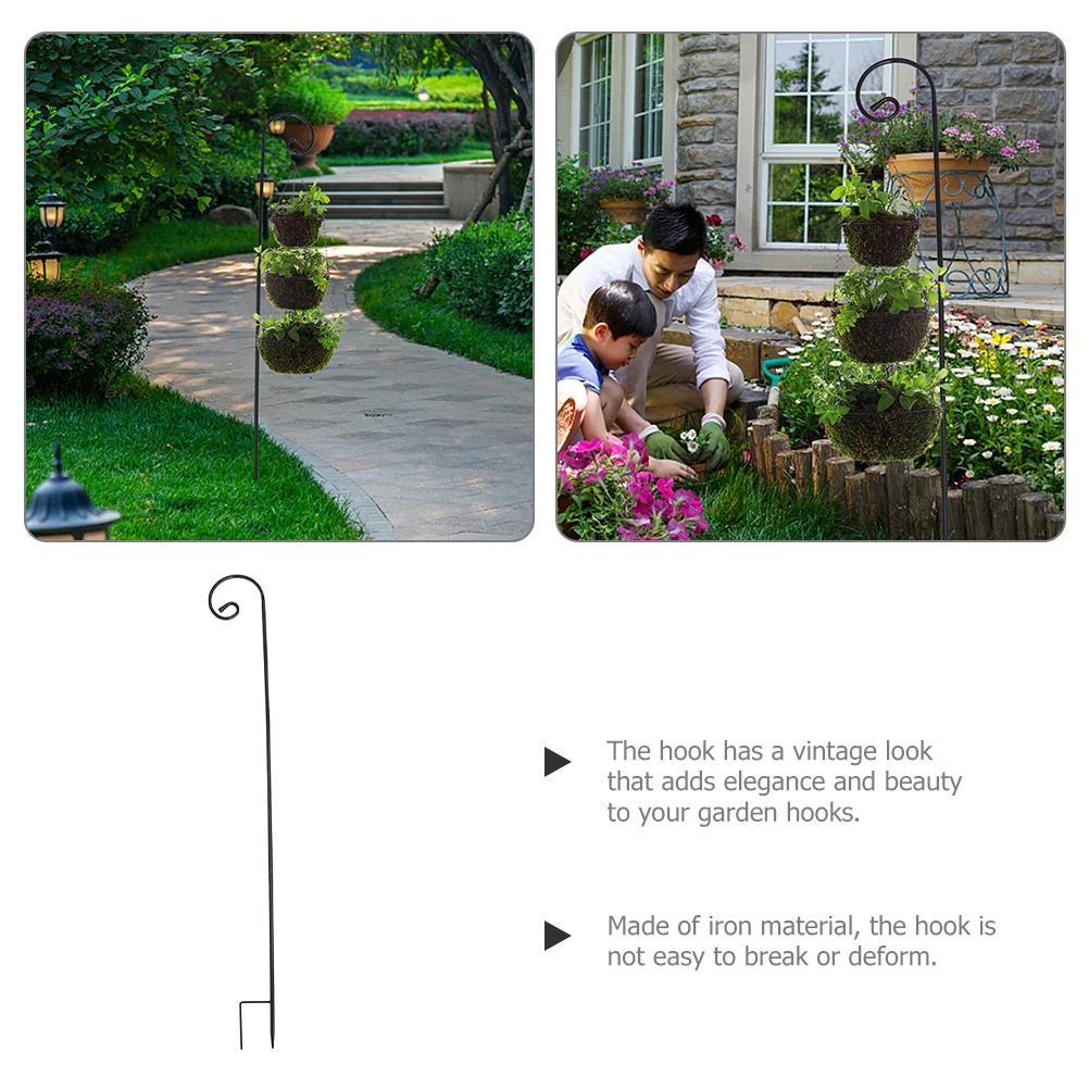 2Pcs Anti-rust Shepherd Hooks Garden Outdoor Plant Hanger Bird Feeder Hanger Heavy Duty Vintage Detachable Storage