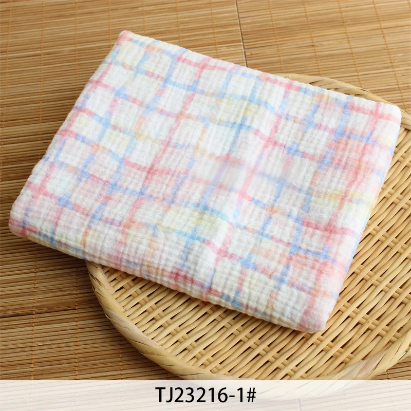 Double Layer Gauze Cotton Fabric with Rainbow Grid Pattern - Soft and Versatile