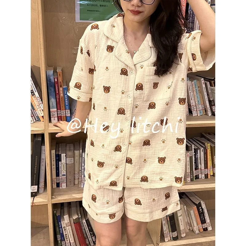 

Новинка лета 2023, Женский Пижамный костюм, тонкие шорты с коротким рукавом, одежда для сна, костюм для отдыха, Женский студенческий Пижамный костюм, домашняя одежда