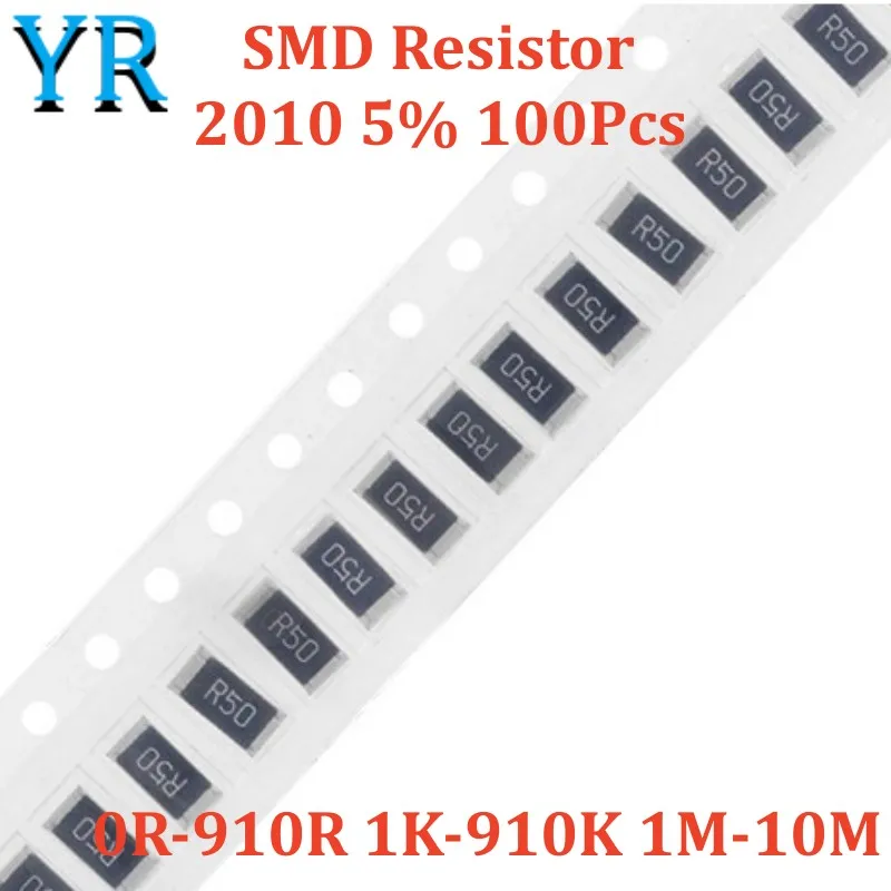100Pcs 2010 5% SMD Resistor 0R-910R 1K-910K 1M-10M 1.3R 47R 510R 680R 820R 1.1K 36K 270K 510K 1.2M 2.7M 3.9M 6.2M 9.1M