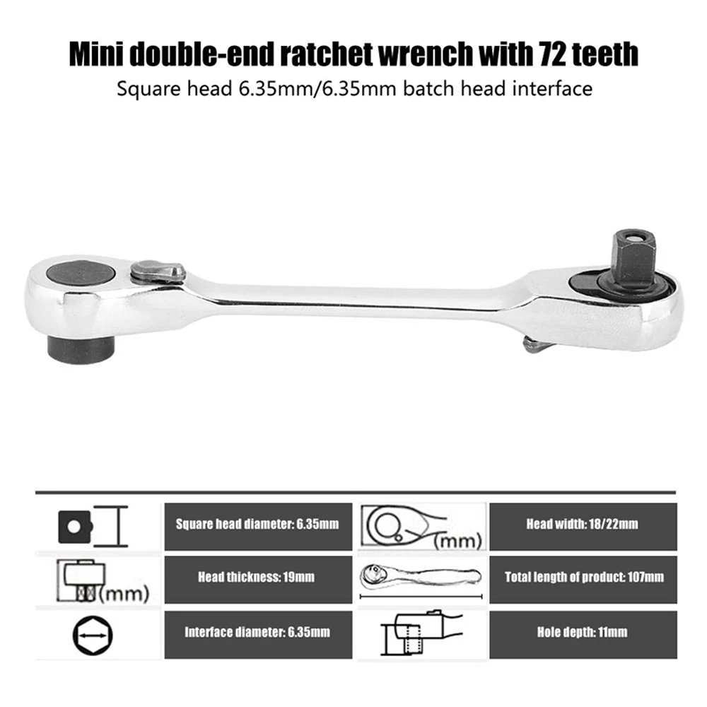 Mini Double Headed Ratchet Wrench 1/4 Inch Drive Socket Screwdriver Bit Driver Quick Release Ratchet Wrench Hand Tools 2