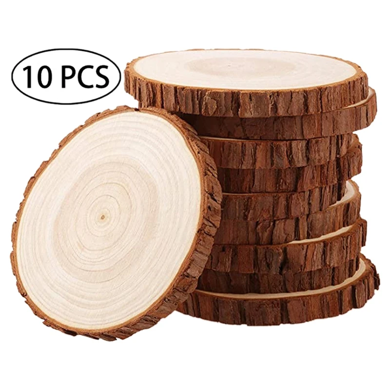 

10 Pieces Wood Log Slices 12-13Cm Unfinished Wooden Circles Without For DIY Crafts Wood Slices Centerpieces Decoration