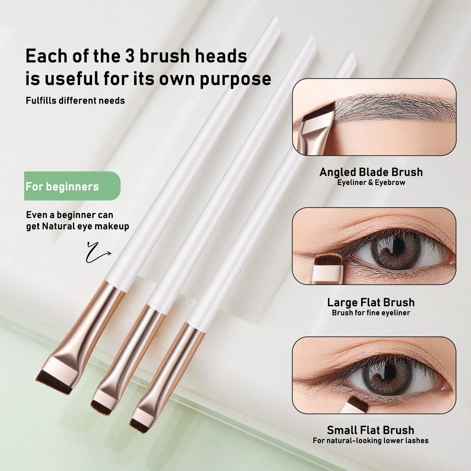 3PCS Blade Angled Head Outlining Eyeliner Brush Ultra Thin Flat Eyebrow Brushes Makeup Tool