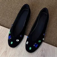 Luxury Colorful Gemstone Flats Women Comfortable Round Toe Shallow Suede Loafers for Ladies Elegant Brand Designer Casual Shoes