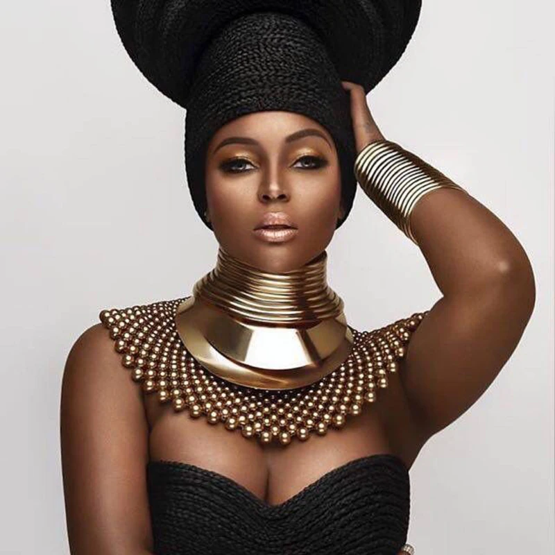 KDLUN African Bib Torques Chokers Necklaces For Women Statement Metal Geometric Collar Necklace Indian Jewelry Boho Design