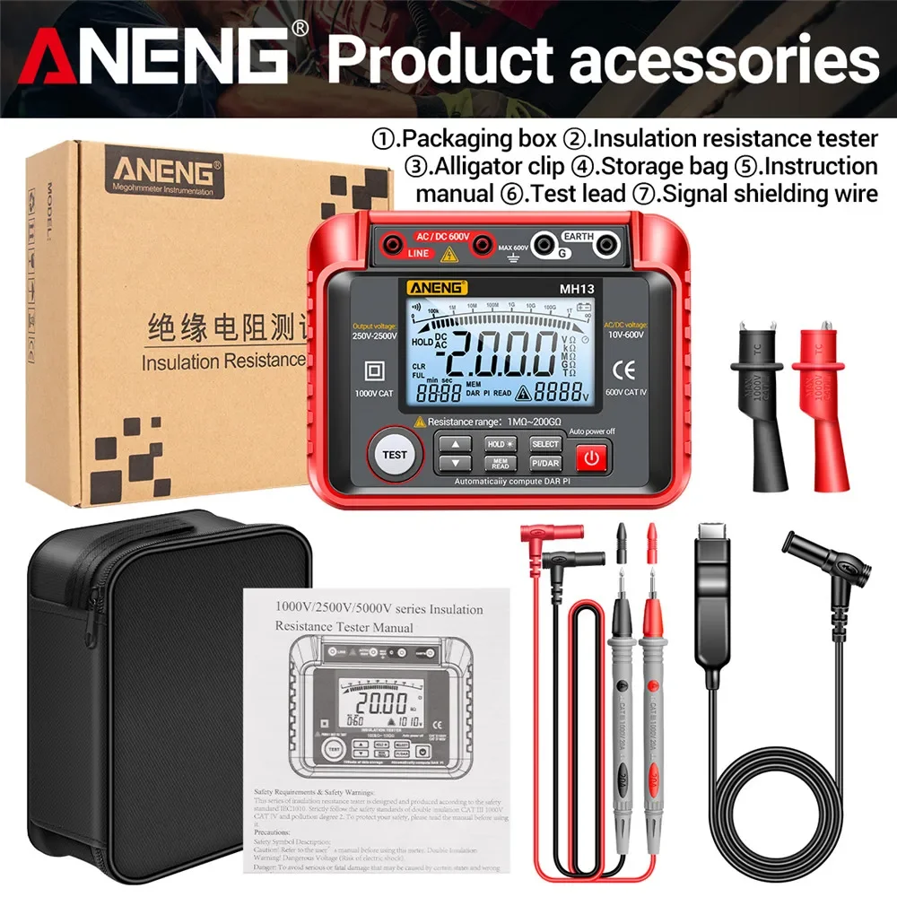 ANENG MH13 Digital Multimeter Megometro Ohm Tester Insulation Earth High Megohmmeter Tool Voltage Megger Resistance Meter Tester resistance tester