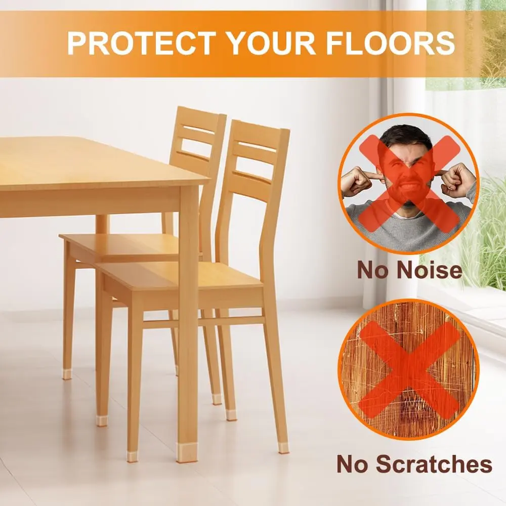 Silicone Chair Leg Floor Protectors with Felt Bottom - Set of 24