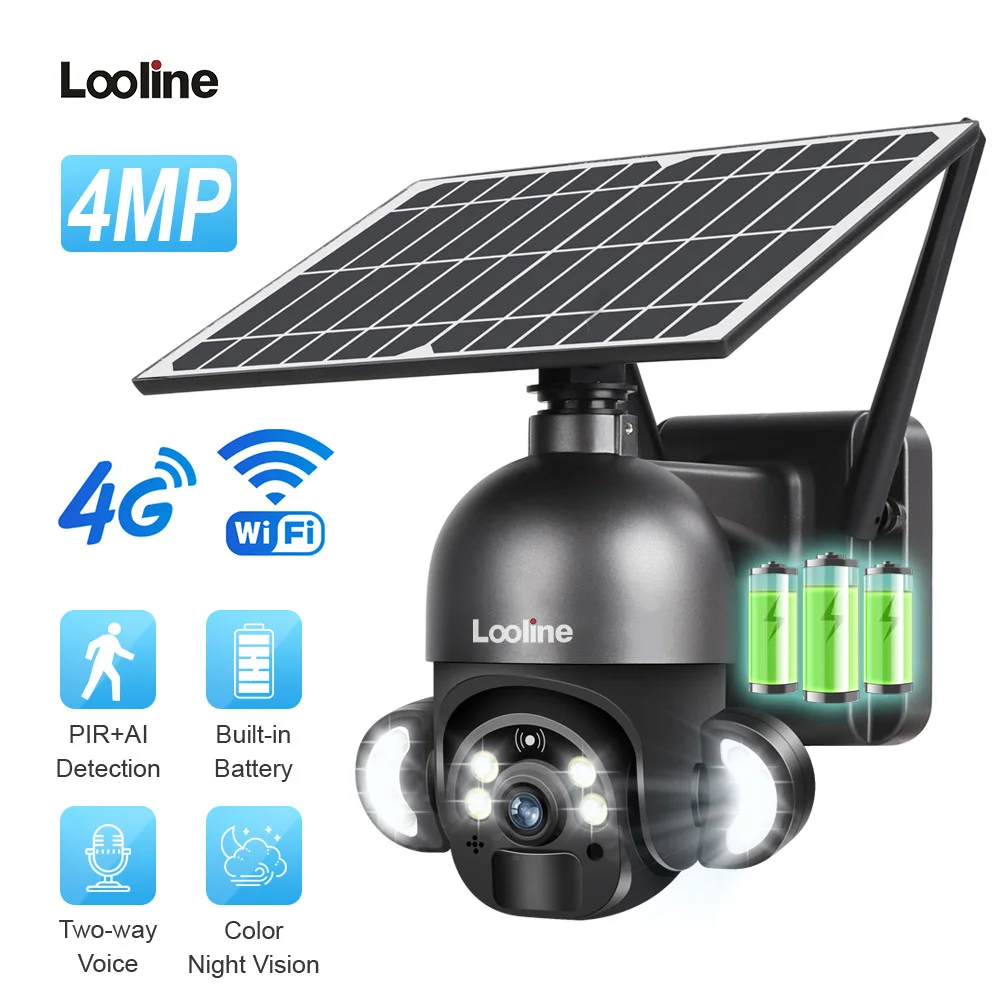 

Outdoor Home Security Camera, Wireless WiFi Pan Tilt 360° View Spotlight Solar Battery Powered System Motion Detection 4G Camera