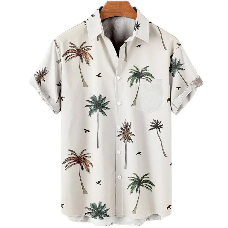 Harajuku Feather Hawaiian Men Shirt Printed Short Sleeve Casual White Street Summer Beach Shirts Men Clothing Summer