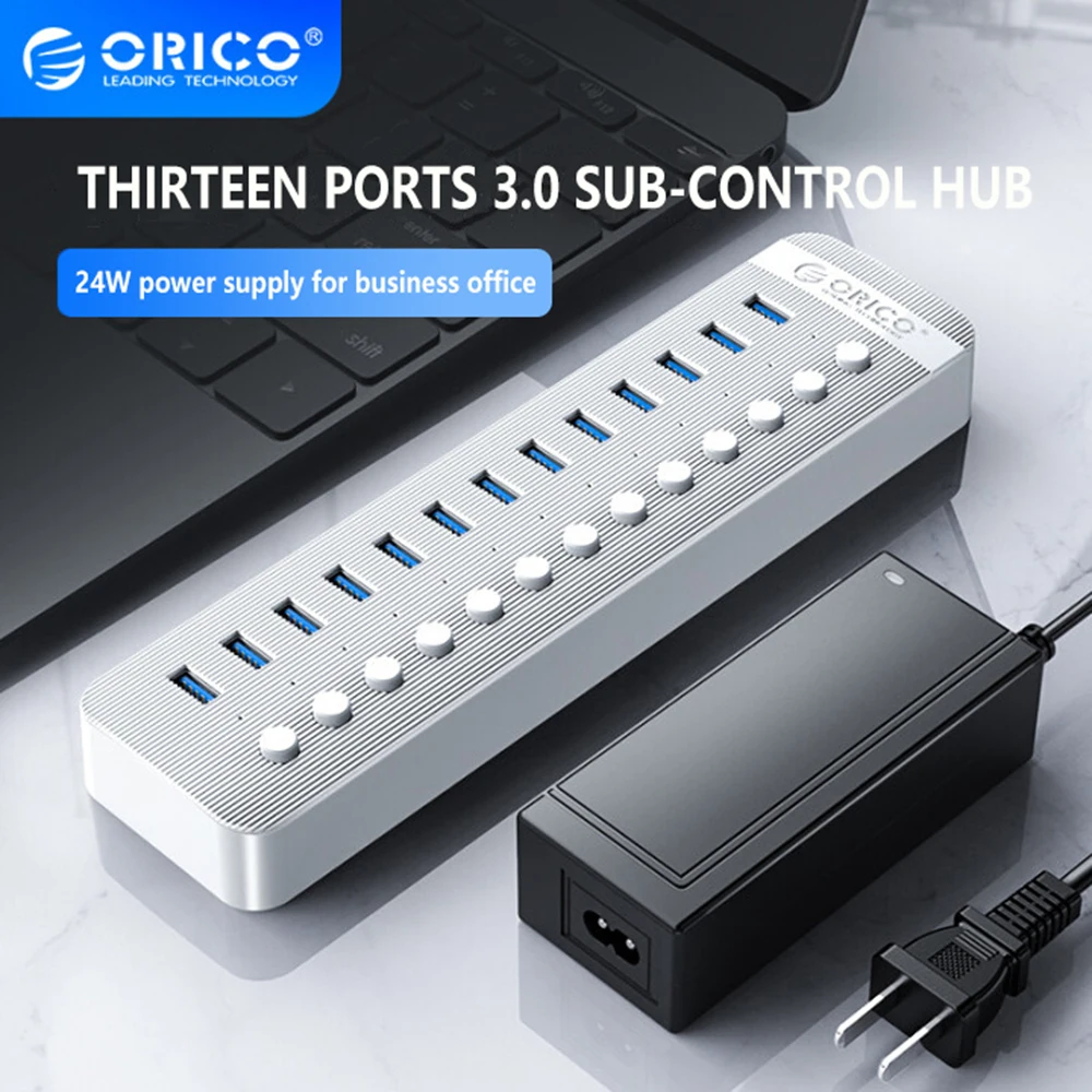 ORICO Usb Hub Industrial 7/10/13 Port Usb Splitter Dock Station Independent Switch with 12V Power Adapter Laptop Accessories 2