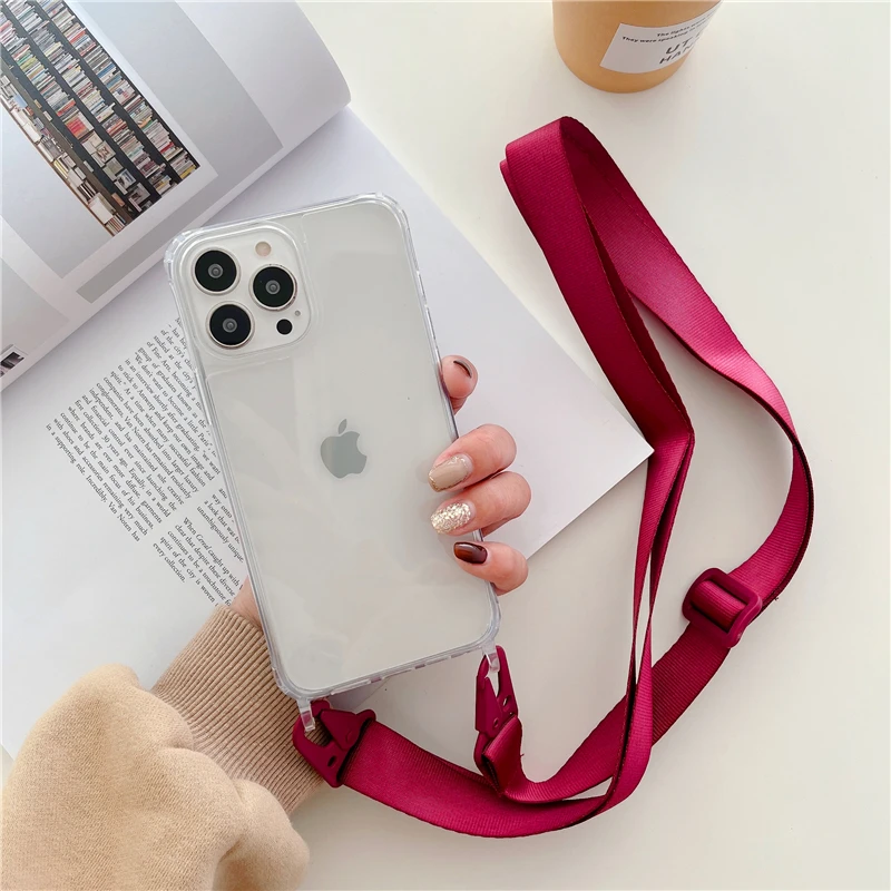 thumbnail image 1 of Luxury Transparent Crossbody Necklace With Lanyards Phone Case For iPhone 15 Pro Max 14 13 12 11 XS XR X 8 Plus Shockproof Cover, 1 of 5