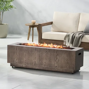 48" Outdoor 50,000 BTU Rectangular Iron Propane Fire Pit, Brown Wood Pattern (Tank Cover not Included) 1