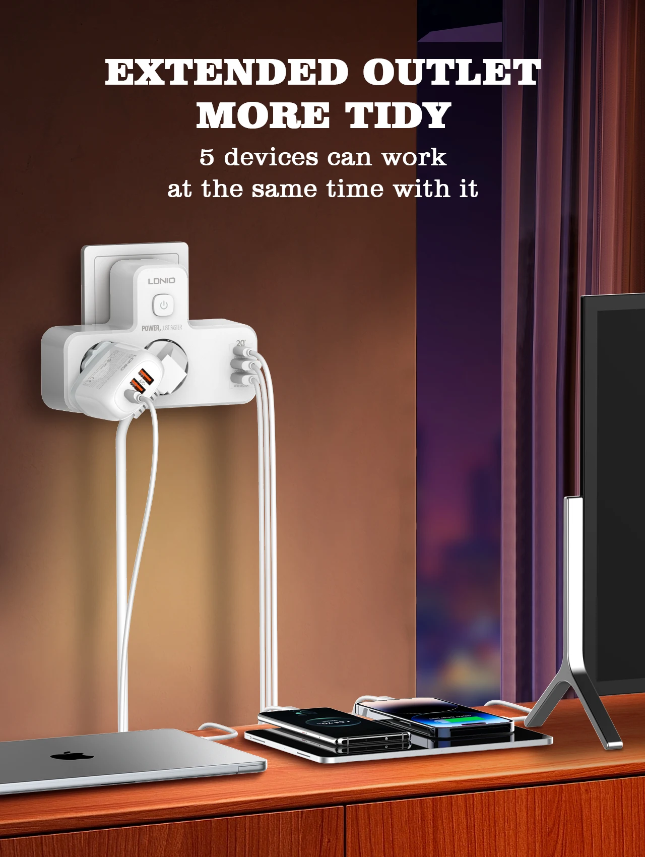 Power Strip European Plug Extension 20W PD 3 USB 2AC Outlet Extender Adapter Touch Night Lamp EU Standard Wall Socket