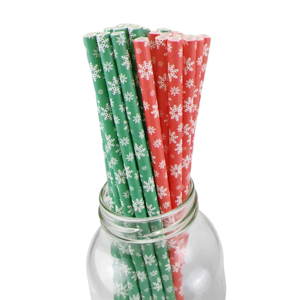 Pailles De Noël En Papier 25 Pièces, Paille à Boire Flocon De Neige, Décorations De Joyeux Noël, Fournitures De Fête De Noël Et Du Nouvel An