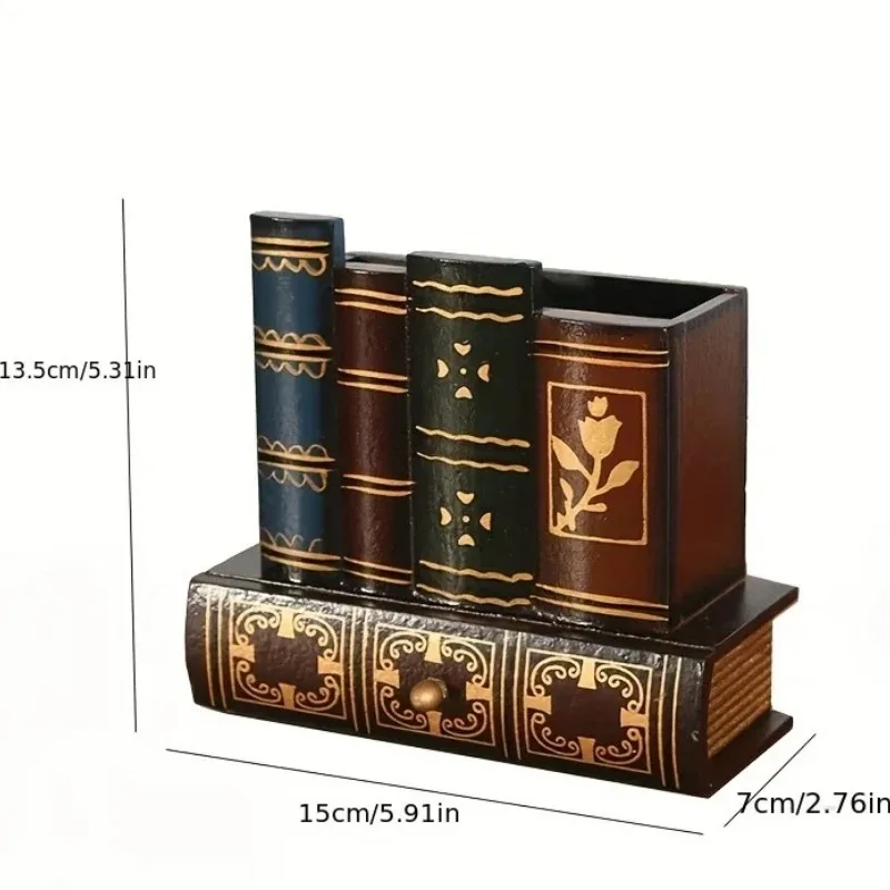 Decorative Pen Holder with Storage Drawer, Wooden Pencil Holder and Organizer,Countertop, for Desk,Table