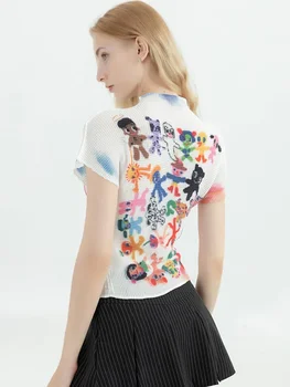 تي شيرت نسائي Harajuku كوري Y2k جرافيك مطبوع بأكمام قصيرة تي شيرت علوي ملابس عصرية عتيقة ملابس الشارع الشهير تي شيرت صيفي برقبة دائرية 3