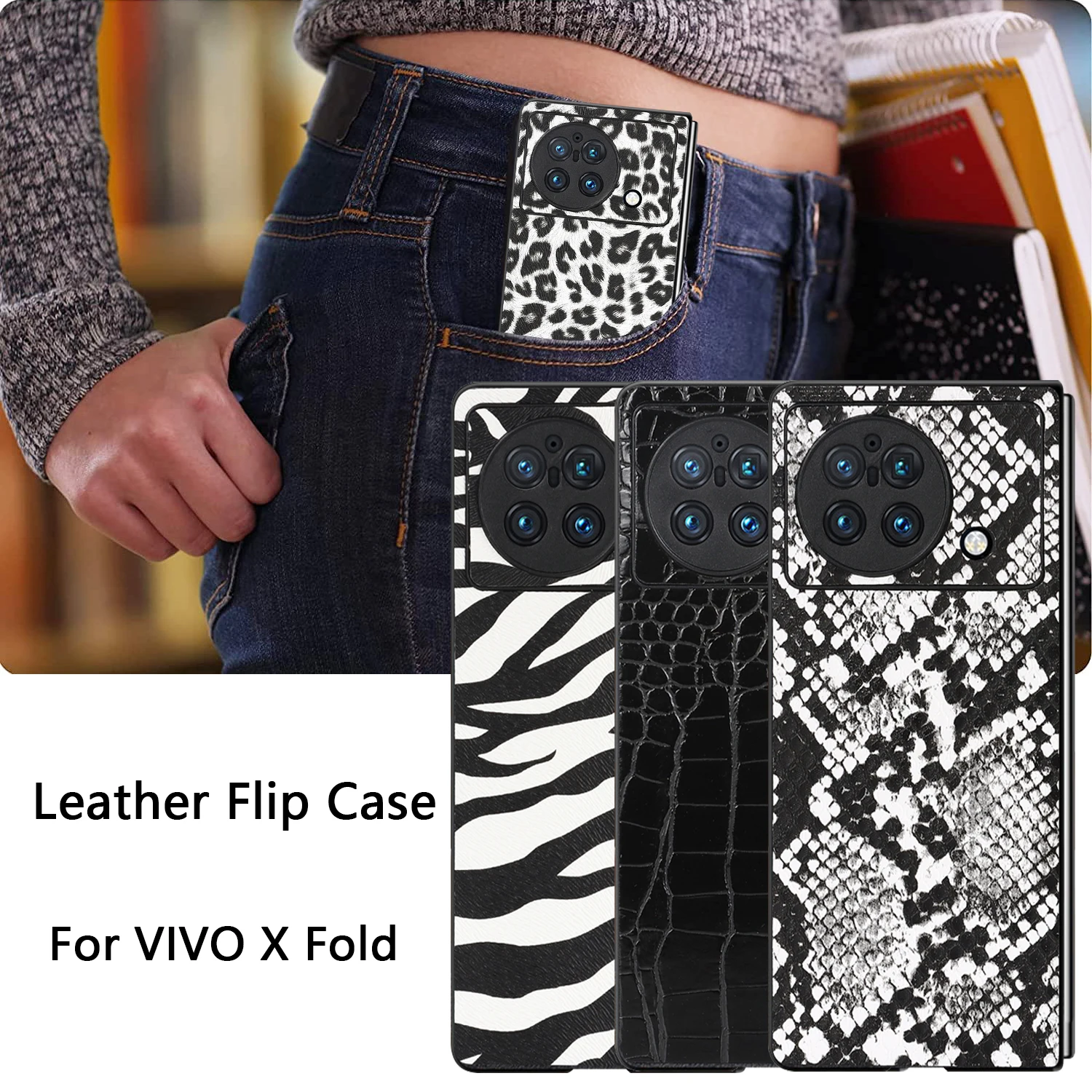 Crocodile Leopard Zebra Snake Pattern Leather Flip Phone Case For Vivo X Fold Xfold Ultra Thin Soft Tpu Back Folding Shell Funda