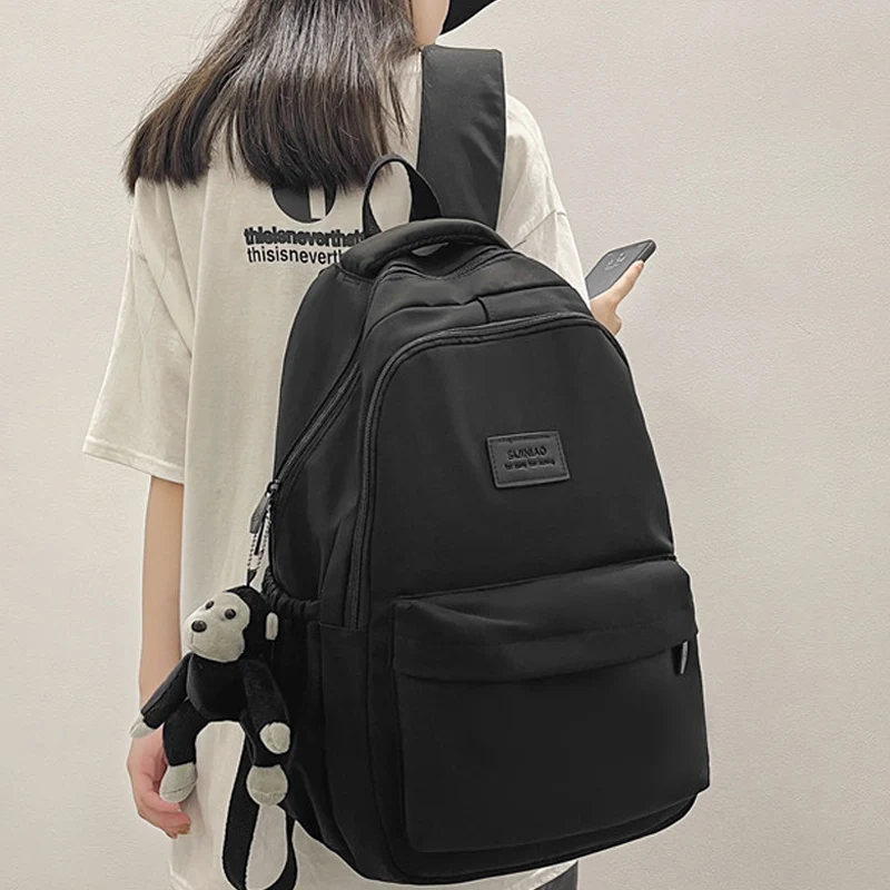 Solid Color Women Rucksack Large School Bag Backpack for Teenage Girls Fashion College Student Book Back Pack