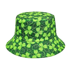 Green Clover Print Bucket Hat - St. Patrick's Day Festival Panama Cap - 56 - 58cm (Green)