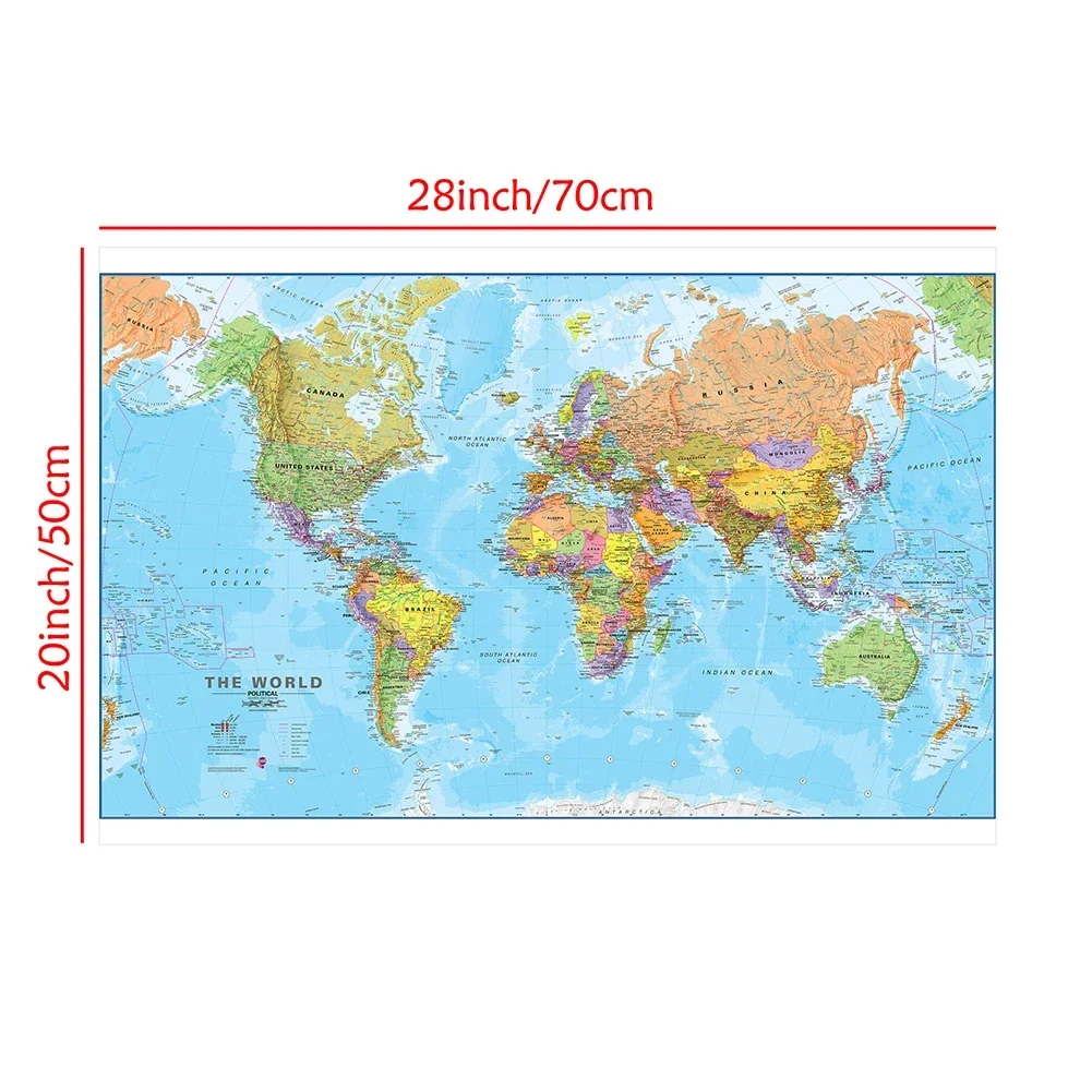 70*50cm Map of The World Wall Art Poster Unframed Canvas Painting Print Room Educational Hanging Picture Office School Supplies
