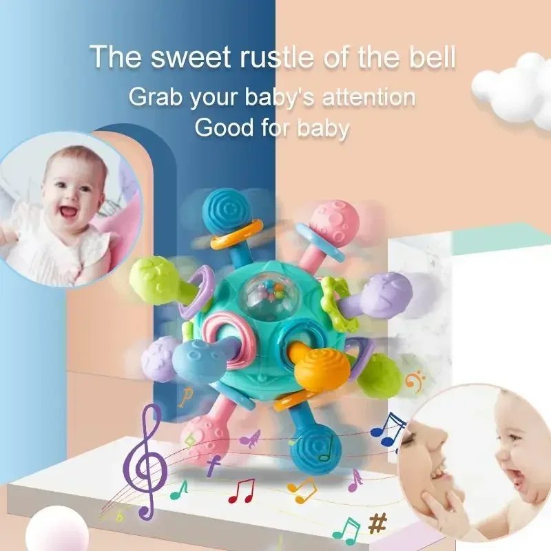 Baby Toys Rotating Rattle Ball Grasping Activity Development Toy Silicone Teether Sensory Toys for Babies 0 12 Months baby rattle toys ball rattle toy