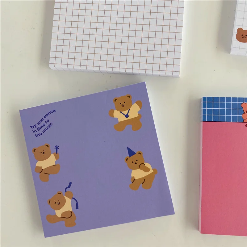 50 Sheets Korea Paper Joy Bear Planner Sticky Notes Kawaii Stationery Cute Memo Pad Notepad Office Leave Message Office Supplies