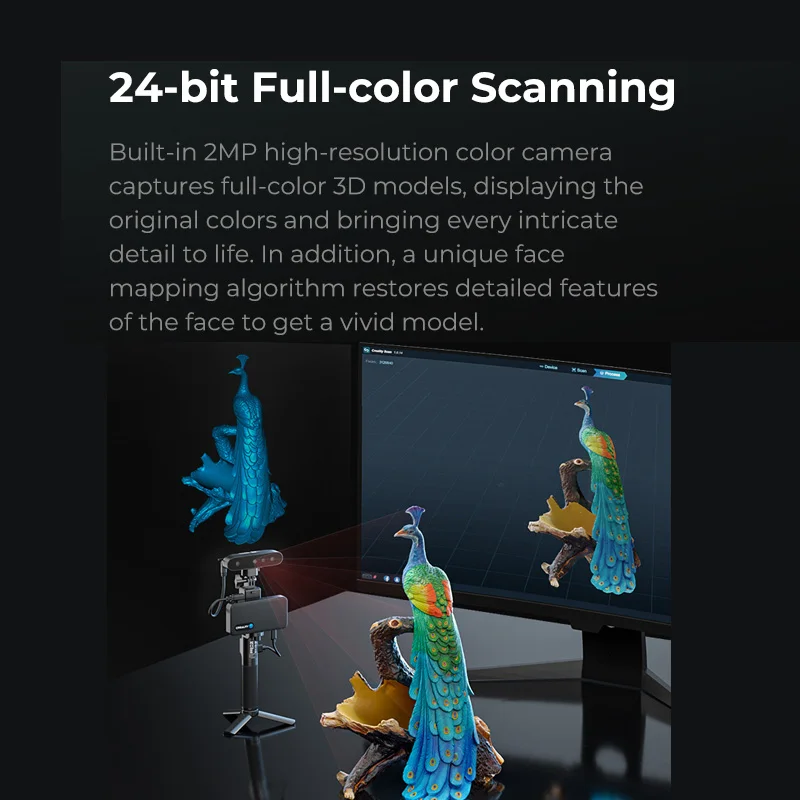CREALITY 대형 3D 스캐너, CR-Scan Ferret Pro, 24 비트 풀 컬러 스캐닝, 블랙 비 파우더 스프레이, iOS 시스템용 지지대