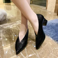 Vintage black Soft Leather Shallow Pointed Toe Thick Heel Women's Flats 2024 New Spring Summer High Heel Versatile High Shoes - Image 3