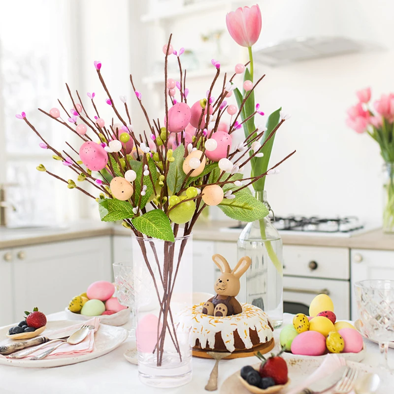 Description Picture 2 of itemEaster Egg Tree Branch Colorful Painting Foam Egg Flower Fake Plant DIY Easter Decoration for Home Table Festival Party Supplies