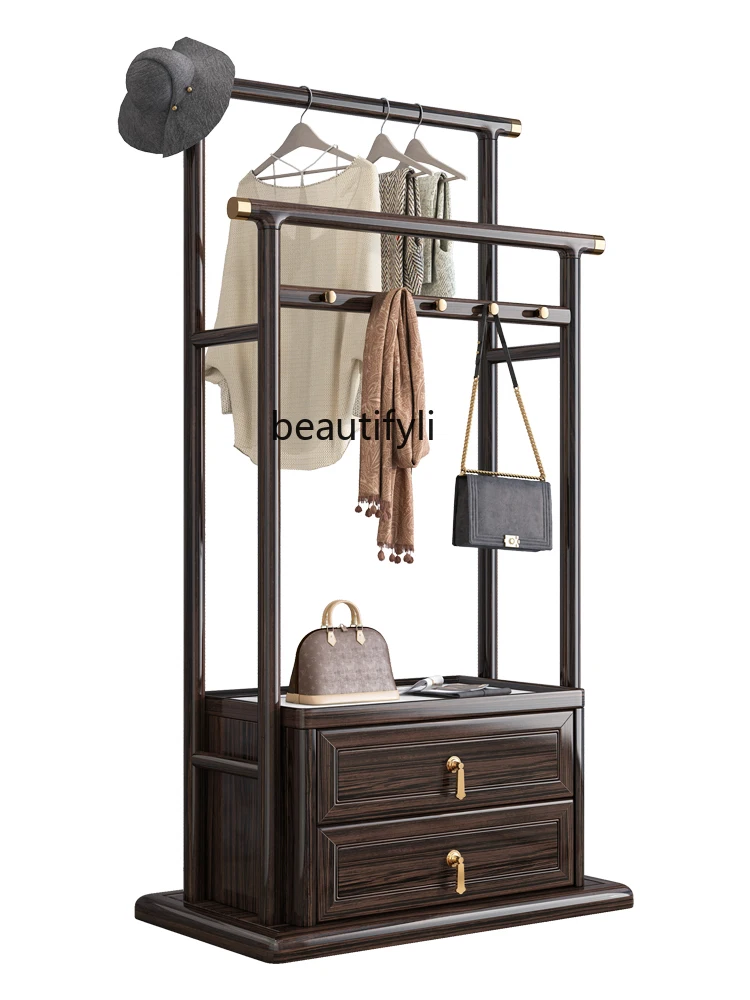 

New Chinese Style Ugyen Wood Solid Wood Door Coat Rack Bedside Bedroom Floor Hang Drying Hanger Simple Storage Shoe