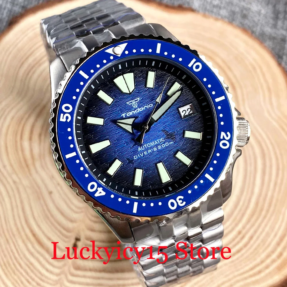 

Tandorio 41MM Diver 200M Waterproof Japan NH35A Automatic Men Watch Blue Dial Luminous Unidirectional Flat Bezel Sapphire Glass