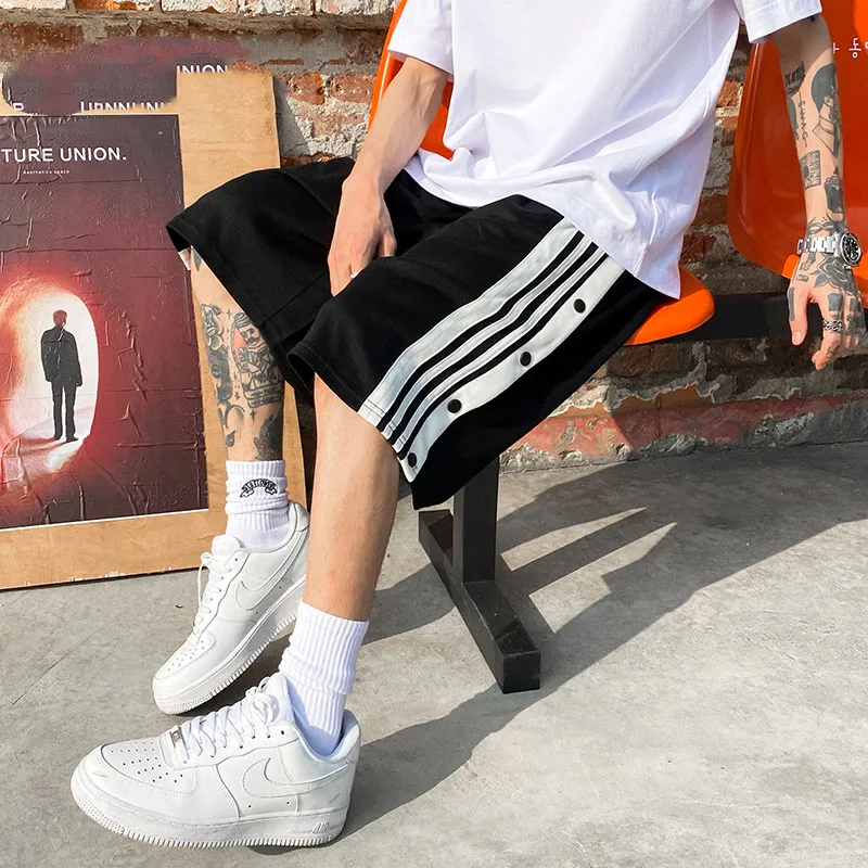 

Summer Hip Hop INS Funny Strip Five Point Shorts Men High Street Tide Brand Short Pants Retro Oversize Fastene Men's Shorts