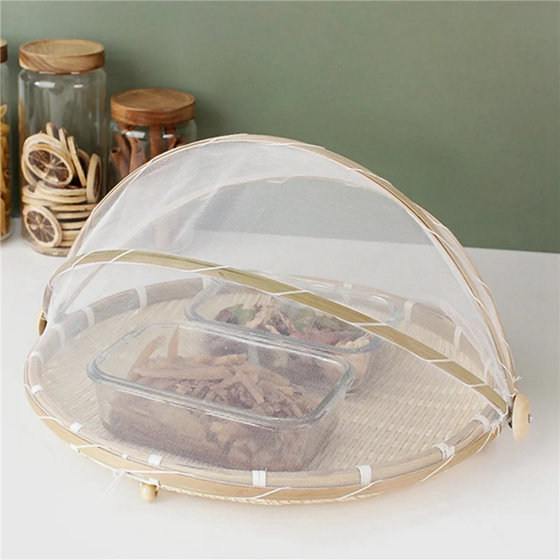 4X Hand-Woven Food Tent Basket Tray Fruit Vegetable Bread Storage Basket Simple Atmosphere Outdoor Picnic Mesh Net Cover 1