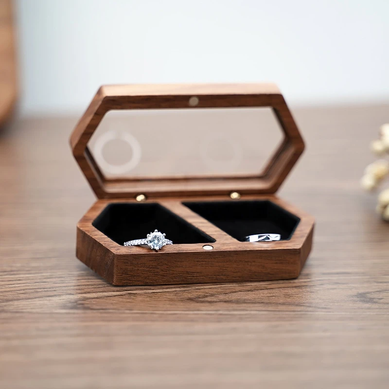 

Wedding Octagon-shaped Solid Wood Ring Box Velvet Soft Inner Bag Earrings Jewelry Storage Case Wooden Proposal Gift