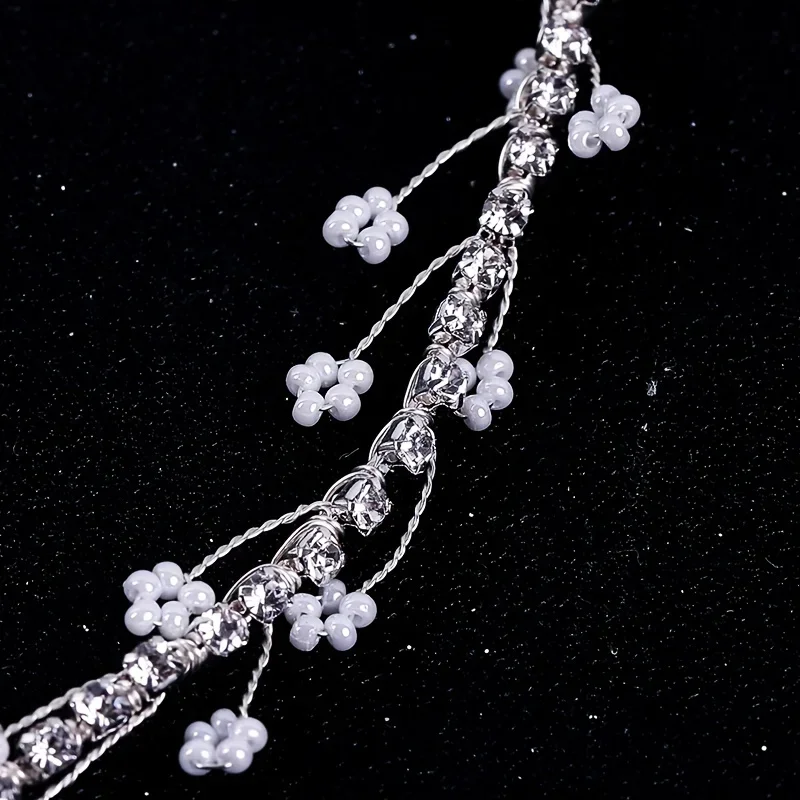 Silver Color Leaf Pearl Headband Tiara For Bridal Hair Accessories Wedding Hair Band Crystal Pearl Tiaras and Brides Headpieces