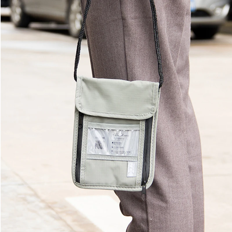 1 Pcs Waterproof RFID Nylon Storage Bag Travel Document Card Passport Bag Neck Wallet Money Document Card Passport Pouch