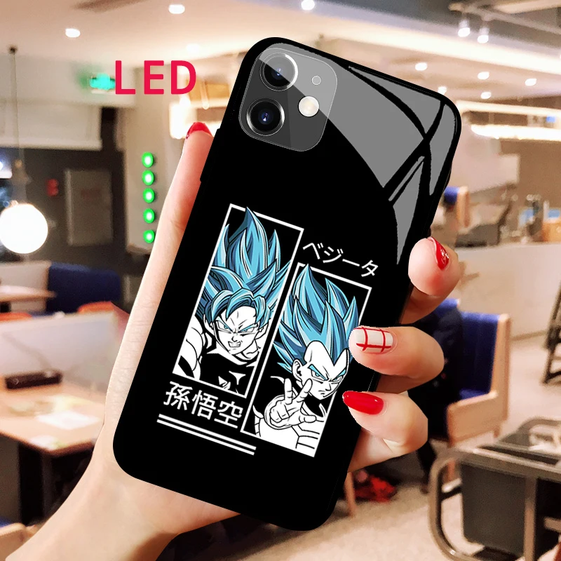 

DRAGON BALL Luminous Tempered Glass phone case For Apple iphone 13 14 Pro Max Puls mini Advanced sense LED Backlight new cover