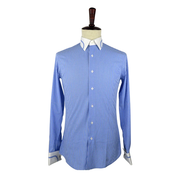 Custom Wholesale Blue Check Shirt Men Custom Made Shirts for Man throw cotton check 160x210 cm navy blue