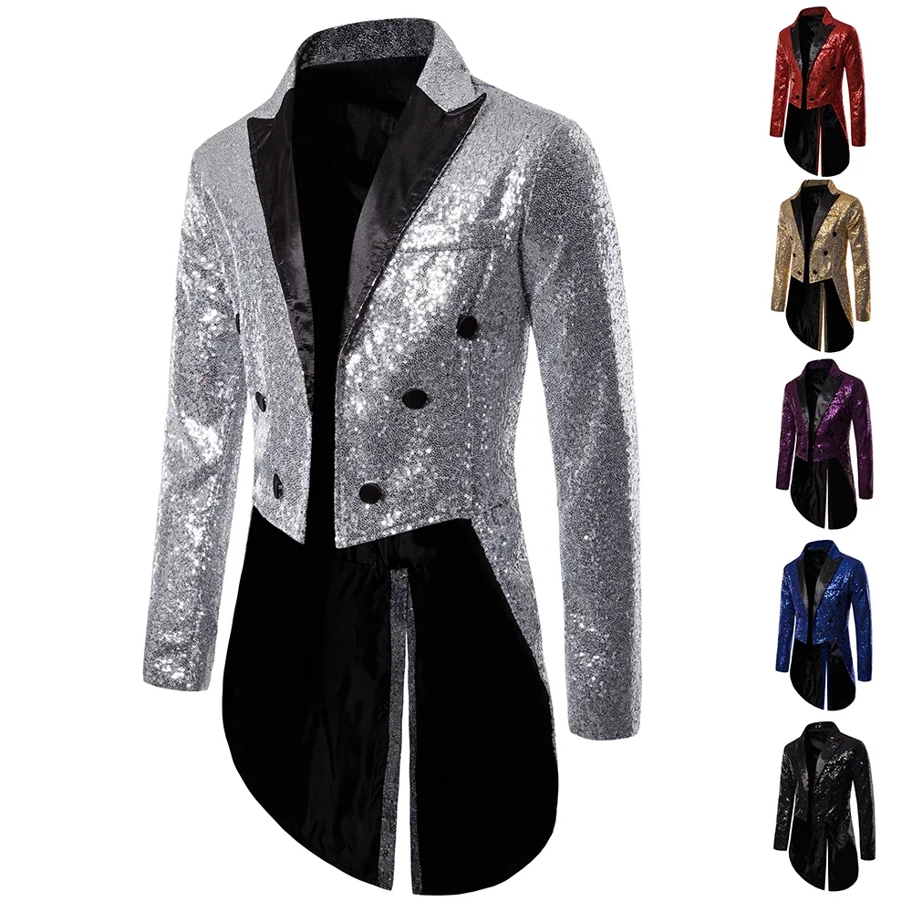 Men's Suit Round Sequin Button Tuxedo Stage Show Wedding Host Dance Festival Celebration Dinner Wear Coat