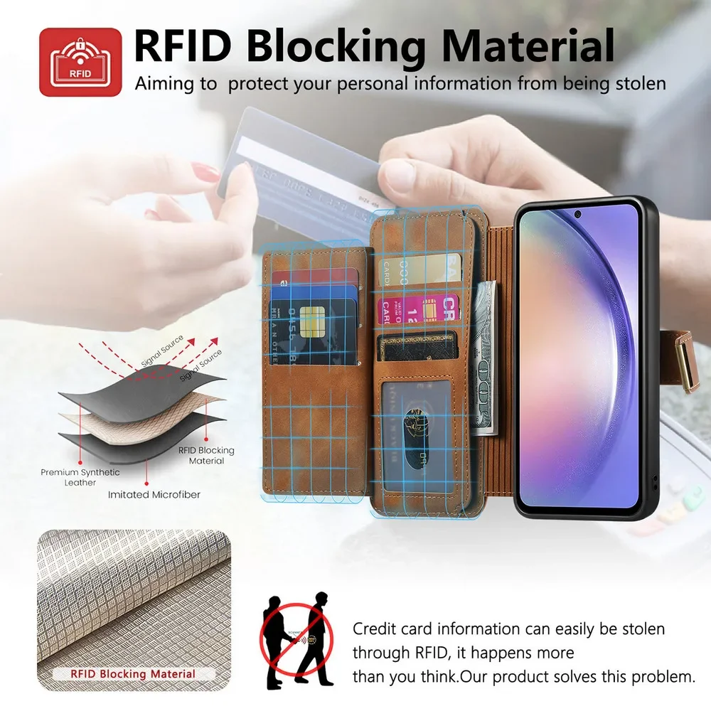 Detachable Leather Zipper Wallet Phone Case Cover