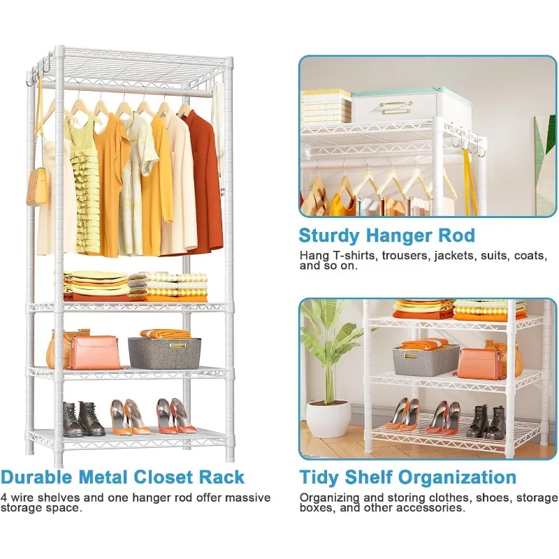 H4 Mini Portable Closet, 4 Tiers Freestanding Clothing Garment Rack for Small Space, Metal Clothes Wardrobe System for 4