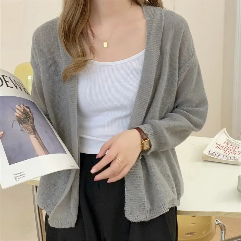 2025 Autumn New Women's Thin Knitted Sweater Fashion Cardigan Solid Color Sunscreen Sweater Jacket Knitwear