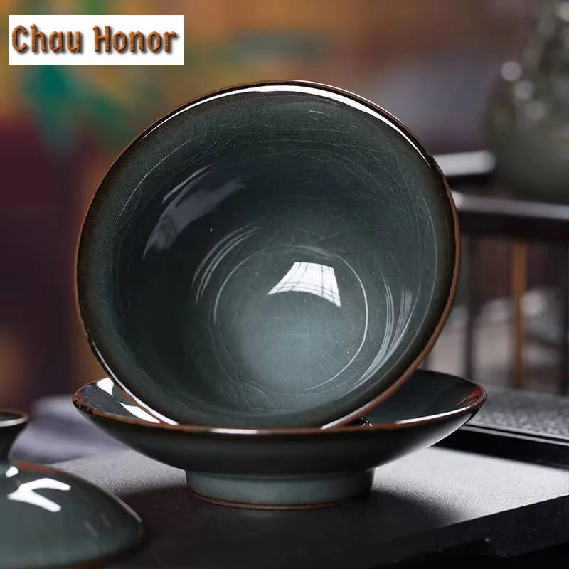 150ml Longquan Celadon Iron Tire Sancai Cover Bowl Ceramic Househol ice crack Tea Cup Kung Fu Teaset Tea Ceremony Drinkware Gift