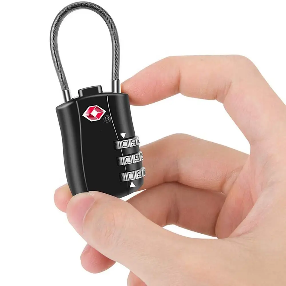 Mini padlock security padlock travel padlock luggage padlock combination lock portable waterproof small with steel cable smart TSA customs code