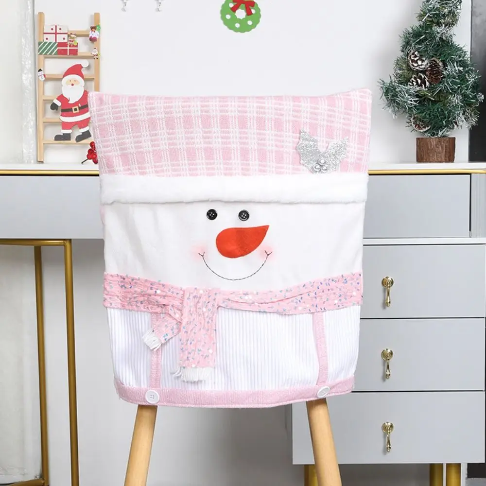 Simple Snowman Christmas Chair Cover Elk Soft Xmas Dinner Chair Seat Cover Removable Pink Festival Table Decor New Year Supplies